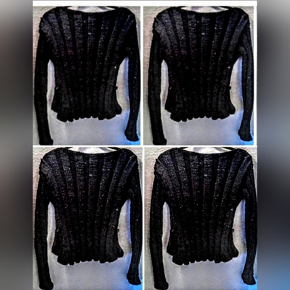 NWT Retro Black Cashmere Alpaca Blend Poor Boy Sweater With A Little Bling! - Picture 4 of 5